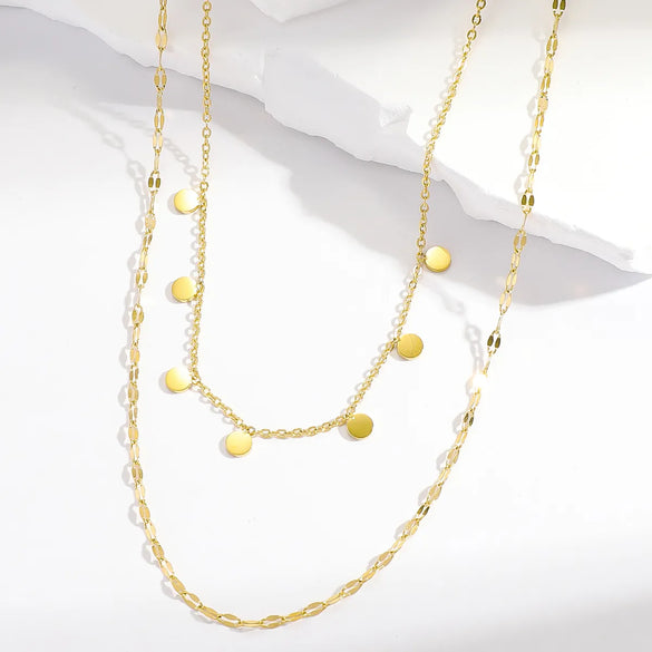 Wholesale Simple Style Solid Color Stainless Steel Plating 18k Gold Plated Double Layer Necklaces