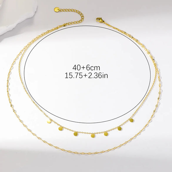 Wholesale Simple Style Solid Color Stainless Steel Plating 18k Gold Plated Double Layer Necklaces