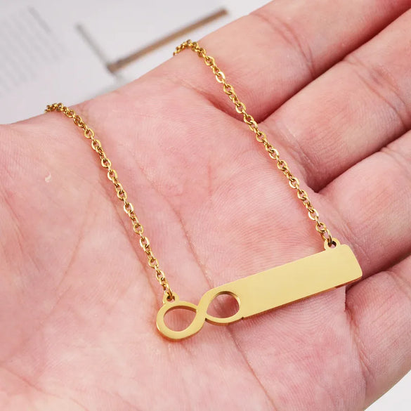 Wholesale Jewelry Simple Style Customization Laser Engraving Solid Color Stainless Steel 18K Gold Plated Plating Pendant Necklace Cable Chain