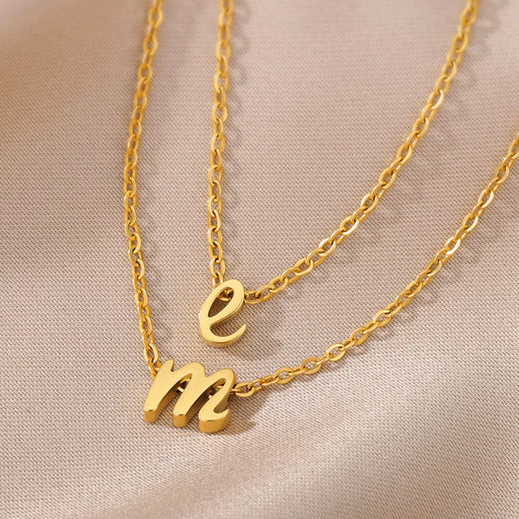Wholesale Simple Style Stainless Steel Letter Pendant Ochain Necklace With Electroplating