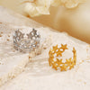 Wholesale Simple Style Stainless Steel Opening Ring With Five Pointed Star And Double Stars Design Electroplated
