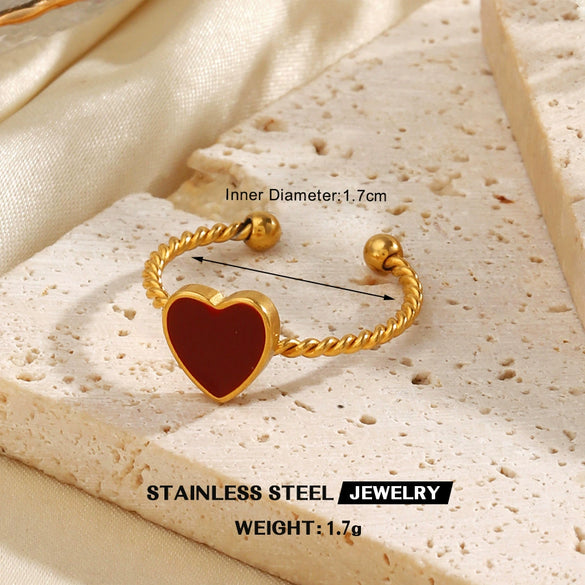 Wholesale Simple Style Stainless Steel Red Oil Dropping Love And Bow Ring With Electroplating Geometric And Heart Shape For Ladies And Unisex