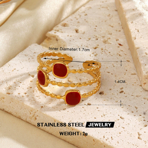 Wholesale Simple Style Stainless Steel Red Oil Dropping Love And Bow Ring With Electroplating Geometric And Heart Shape For Ladies And Unisex