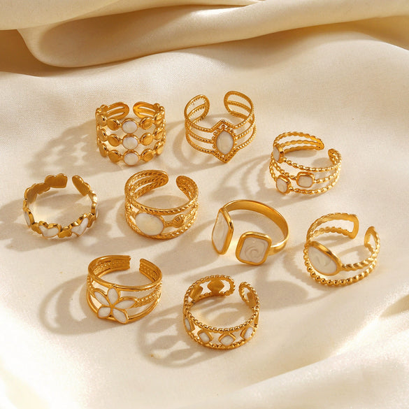 Wholesale Simple Style Stainless Steel White Oil Drop Round Ring For Women With Geometric Pattern And Electroplating