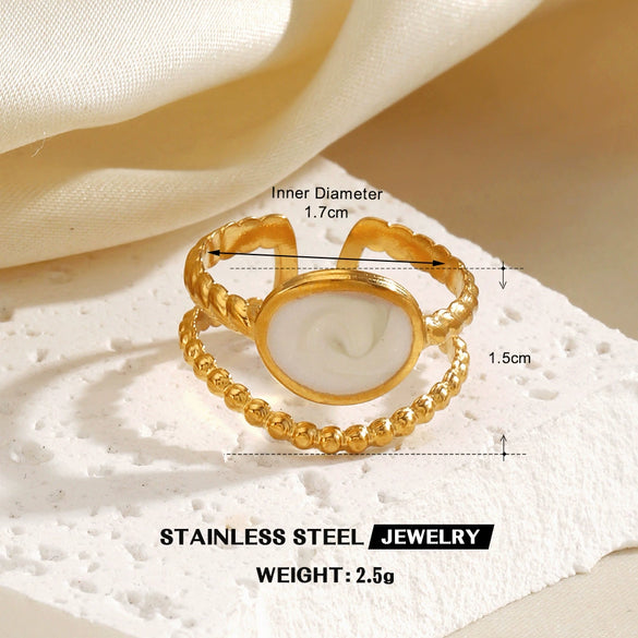 Wholesale Simple Style Stainless Steel White Oil Drop Round Ring For Women With Geometric Pattern And Electroplating