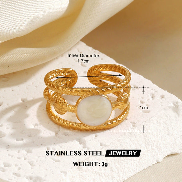 Wholesale Simple Style Stainless Steel White Oil Drop Round Ring For Women With Geometric Pattern And Electroplating