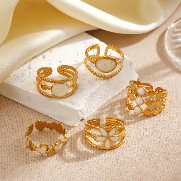 Wholesale Simple Style Stainless Steel White Oil Drop Round Ring For Women With Geometric Pattern And Electroplating
