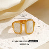 Wholesale Simple Style Stainless Steel White Oil Drop Round Ring For Women With Geometric Pattern And Electroplating