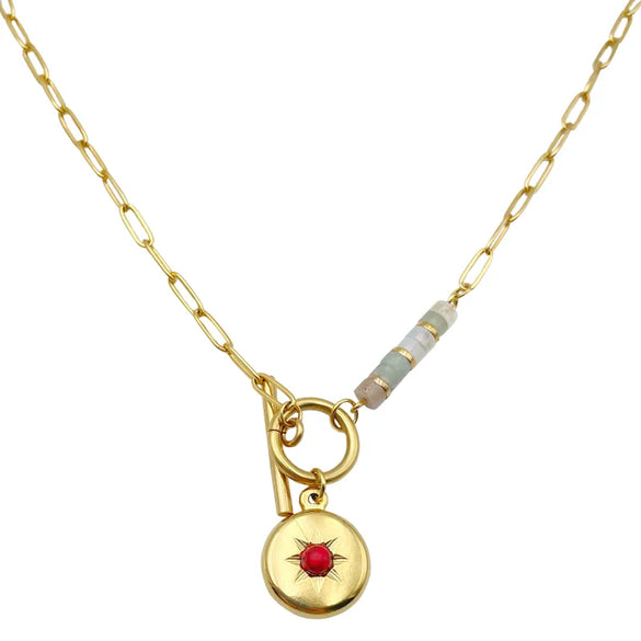 304 Stainless Steel Gold Plated Simple Style Plating Inlay Sun Color Block Natural Stone Turquoise Pendant Necklace