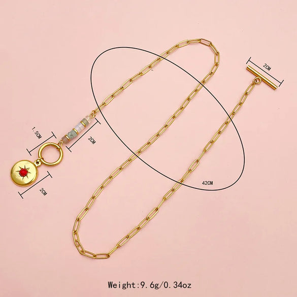 304 Stainless Steel Gold Plated Simple Style Plating Inlay Sun Color Block Natural Stone Turquoise Pendant Necklace