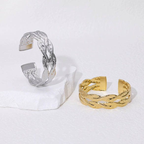 Wholesale Simple Style Titanium Steel Woven Pattern Electroplated Bracelet