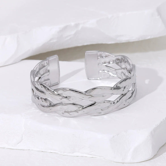 Wholesale Simple Style Titanium Steel Woven Pattern Electroplated Bracelet