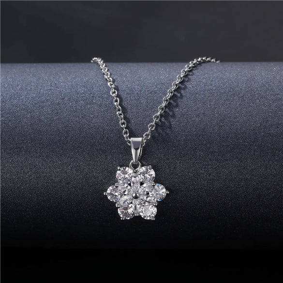 Stainless Steel Titanium Steel White Gold Plated Simple Style Plating Inlay Water Droplets Flower Zircon Pendant Necklace