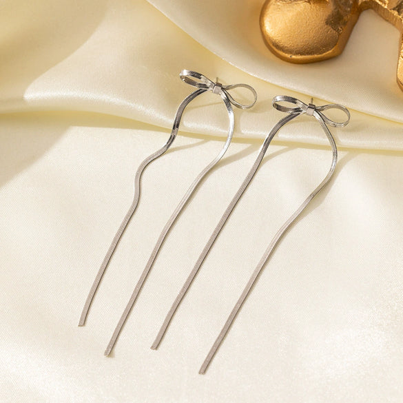 Wholesale Simple Sweet Geometric Bow Tie Design Electroplated Titanium Steel Jewelry Set For Women