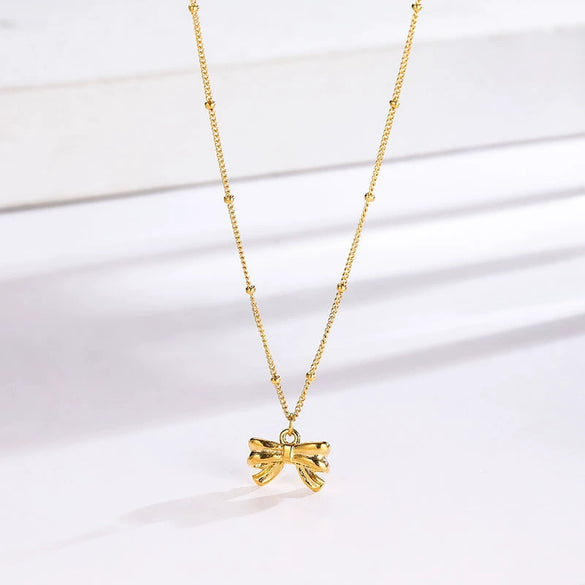 Wholesale Simple Sweet Geometric Bow Tie Design Electroplated Titanium Steel Jewelry Set For Women