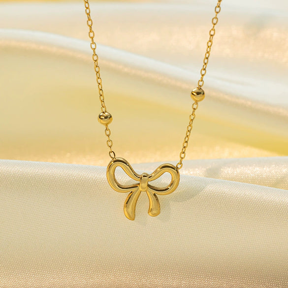 Wholesale Simple Sweet Geometric Bow Tie Design Electroplated Titanium Steel Jewelry Set For Women