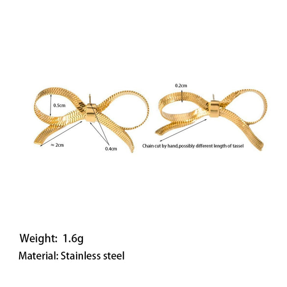 Wholesale Simple Sweet Geometric Bow Tie Design Electroplated Titanium Steel Jewelry Set For Women