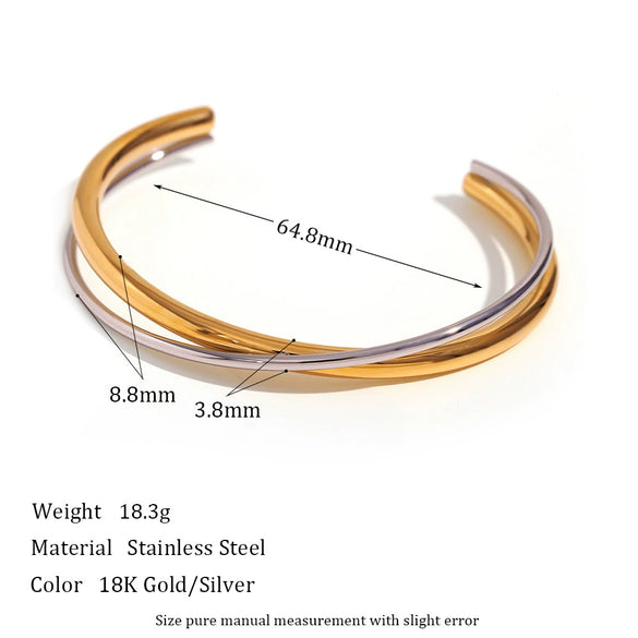 Wholesale Simple Temperament Double Layer Cross Opening Bracelet For Women Stainless Steel 18K Gold Plated Electroplated