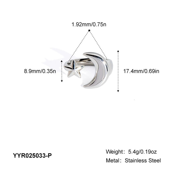 Wholesale Simple Temperament Moon Star Opening Ring In Stainless Steel With Geometric Design And Pvd Furnace Vacuum Real Gold Plating For Women
