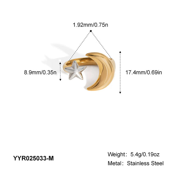 Wholesale Simple Temperament Moon Star Opening Ring In Stainless Steel With Geometric Design And Pvd Furnace Vacuum Real Gold Plating For Women