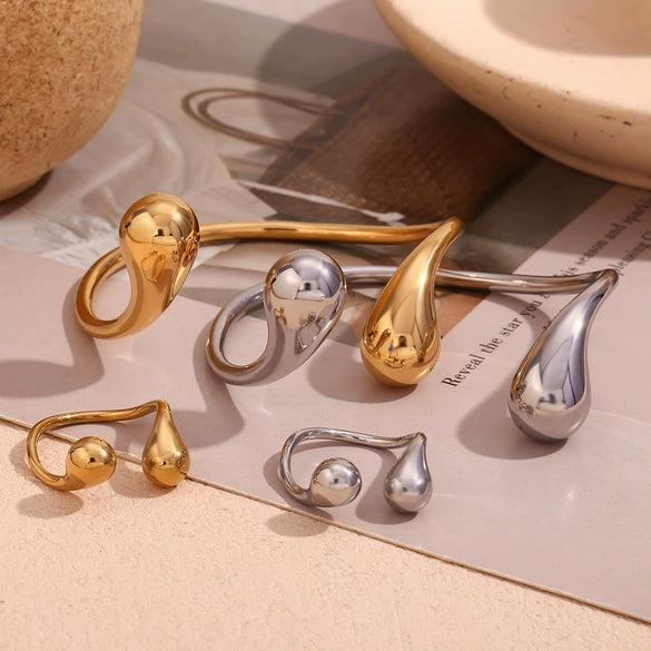 Wholesale Simple Temperament Niche Stainless Steel 18K Gold Plated Double Water Drop Head Open Bracelet For Women