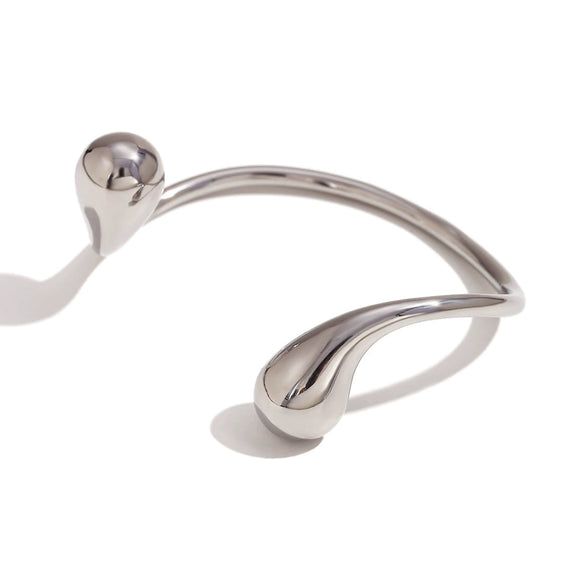 Wholesale Simple Temperament Niche Stainless Steel 18K Gold Plated Double Water Drop Head Open Bracelet For Women
