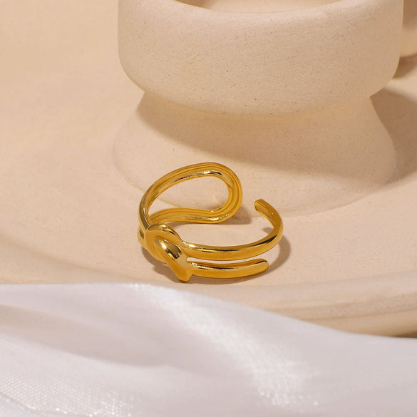 Wholesale Simple Texture Geometric Knot Open Stainless Steel Ring With Electroplating For Unisex