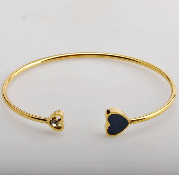 Wholesale Simple Titanium Steel Goldplated Open Elastic Love Couple Bracelet With Diamond Embedded