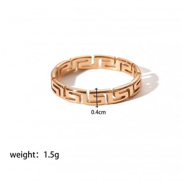 Wholesale Simple Titanium Steel Ring With Geometric Great Wall Pattern And Pvd Furnace Real Gold Plating For Women