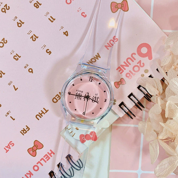 Wholesale Simple Transparent Cartoon Style Plastic And Silicone Watch With Heart Shape For Girls