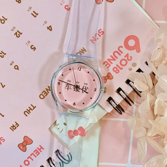 Wholesale Simple Transparent Cartoon Style Plastic And Silicone Watch With Heart Shape For Girls