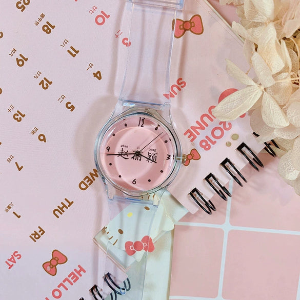 Wholesale Simple Transparent Cartoon Style Plastic And Silicone Watch With Heart Shape For Girls
