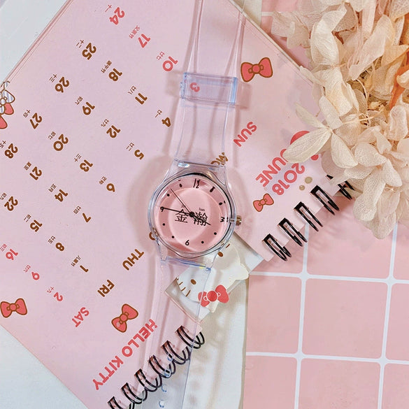 Wholesale Simple Transparent Cartoon Style Plastic And Silicone Watch With Heart Shape For Girls
