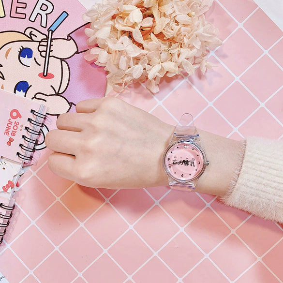 Wholesale Simple Transparent Cartoon Style Plastic And Silicone Watch With Heart Shape For Girls