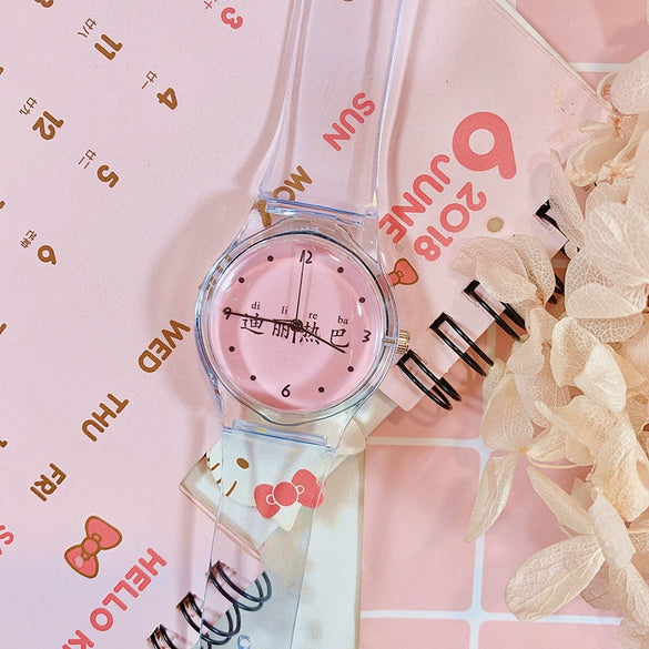 Wholesale Simple Transparent Cartoon Style Plastic And Silicone Watch With Heart Shape For Girls