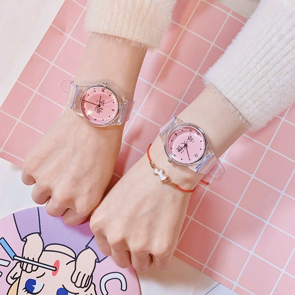 Wholesale Simple Transparent Cartoon Style Plastic And Silicone Watch With Heart Shape For Girls