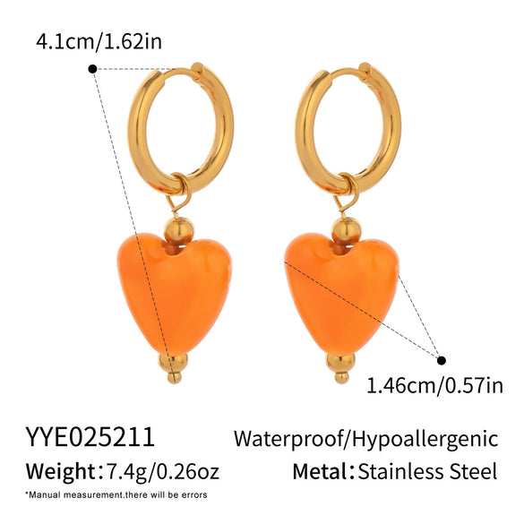 Wholesale Simple Trendy Heart Shape Orange Love Earrings Stainless Steel Electroplated Women's Jewelry Accessories