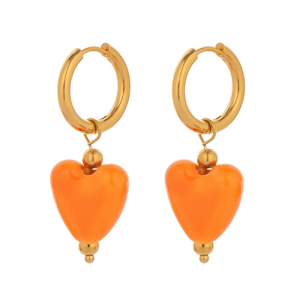 Wholesale Simple Trendy Heart Shape Orange Love Earrings Stainless Steel Electroplated Women's Jewelry Accessories