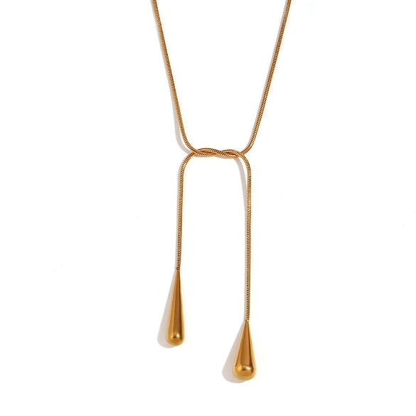 Wholesale Simple Two End Water Drop Snake Chain Necklace In Stainless Steel With Geometric Pattern And 18K Gold Electroplated Finish For Women
