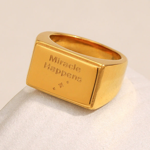 Wholesale Simple Versatile Cool Style Geometric Stainless Steel 18K Gold Plated Square Ring For Women