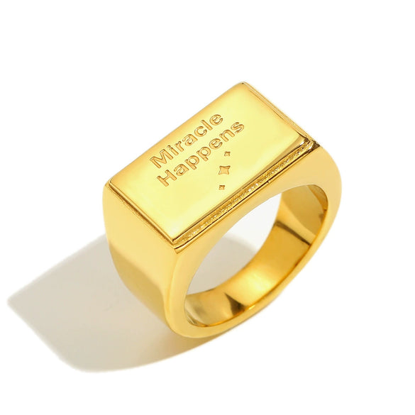 Wholesale Simple Versatile Cool Style Geometric Stainless Steel 18K Gold Plated Square Ring For Women