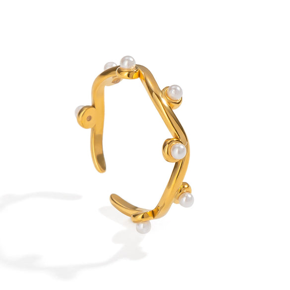 Wholesale Simple Versatile Geometric Pearl Ring For Women Stainless Steel With Electroplating