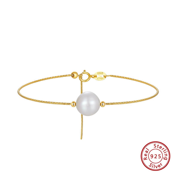 Wholesale Simple Versatile S925 Sterling Silver Freshwater Pearl Bracelet With 14K Gold Electroplating For Women
