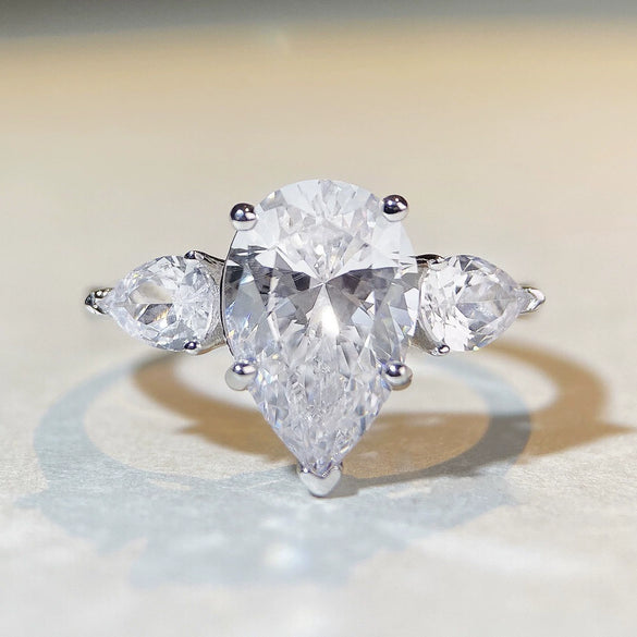 Wholesale Simple Water Drop Sterling Silver Ring With Zircon Electroplated In Geometric Style