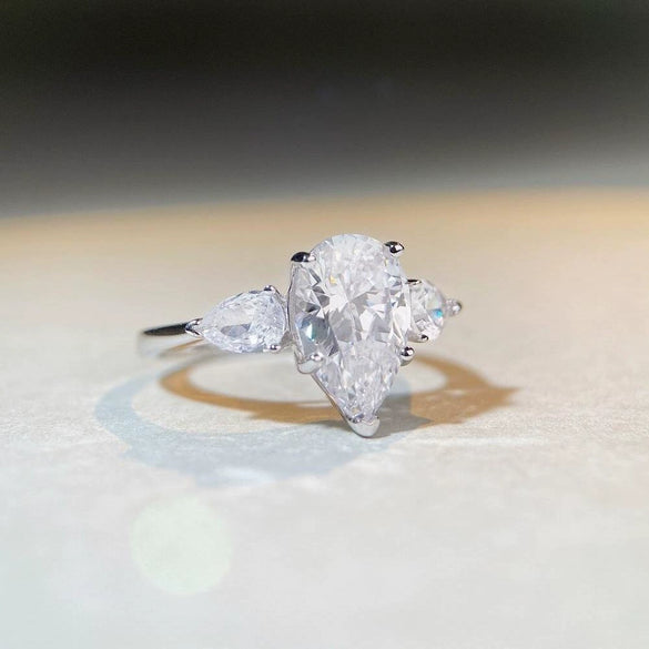 Wholesale Simple Water Drop Sterling Silver Ring With Zircon Electroplated In Geometric Style