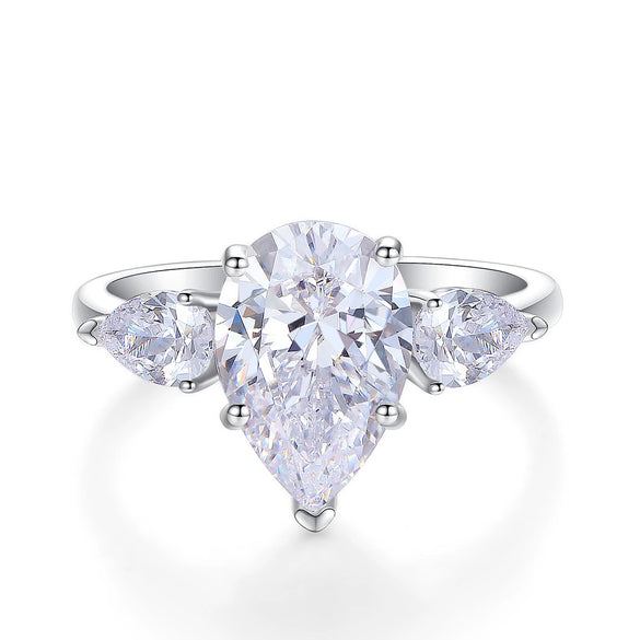 Wholesale Simple Water Drop Sterling Silver Ring With Zircon Electroplated In Geometric Style