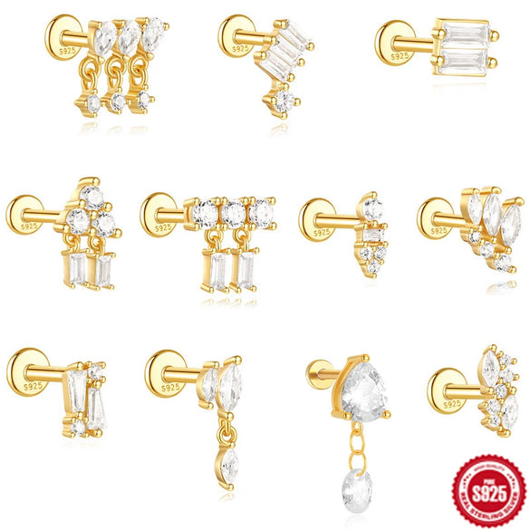 Wholesale Simple Women's S925 Sterling Silver Flower Shaped Diamond Tassel Ear Nails With Electroplating For Daily Collocation