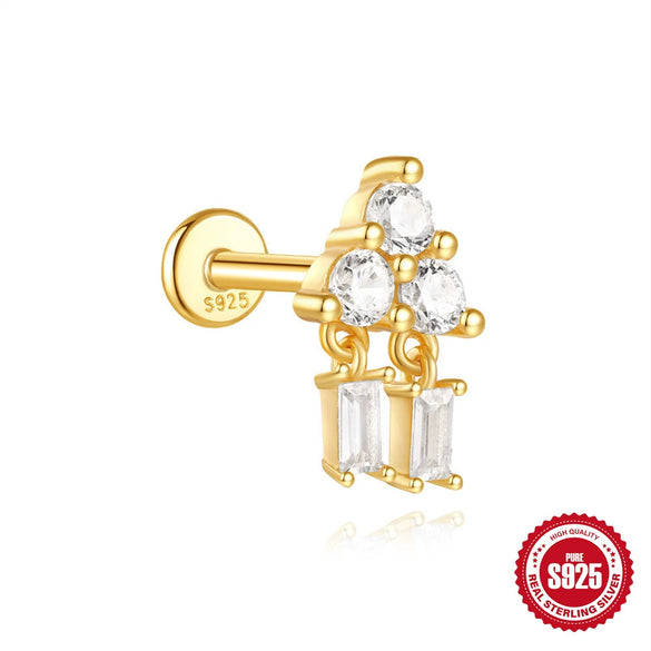 Wholesale Simple Women's S925 Sterling Silver Flower Shaped Diamond Tassel Ear Nails With Electroplating For Daily Collocation