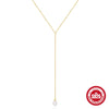 Wholesale Simple Women's Y Shaped Clavicle Necklace With Pearl 925 Sterling Silver Geometric Pattern O Chain Electroplating
