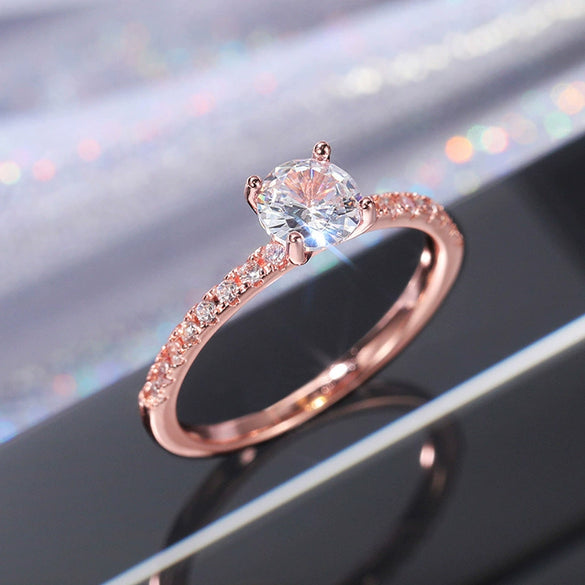 Wholesale Simple Zircon Engagement Wedding Ring Copper Plated Platinum With Geometric Pattern For Women